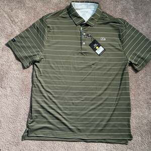 Good Good Golf Polo, Olive Green White Thin Stripes- NWT